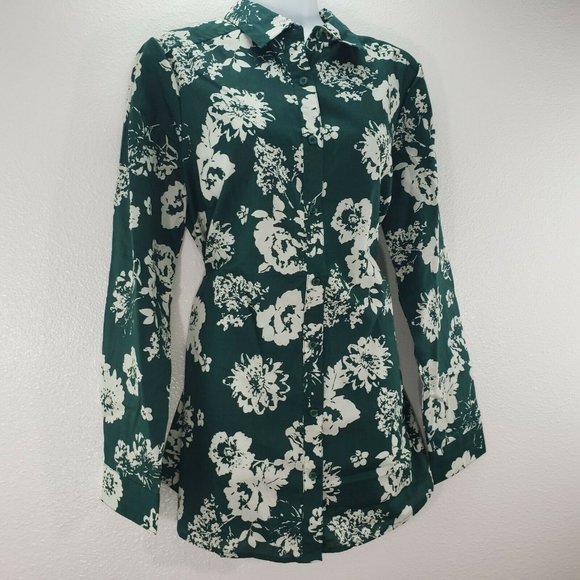 ROAMAN'S Womens Top Long Sleeve Green Floral Butto - Picture 5 of 7